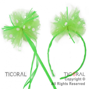 SET VINCHA Y VARITA HS6272-1 VERDE MANZANA MOO CON TUL A LUNARES x 1