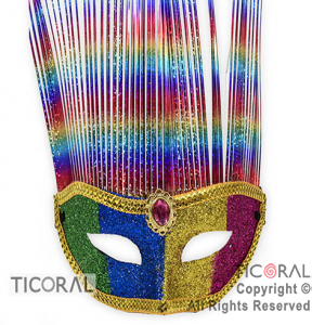 MASCARA HS6856 VENECIANA BRILLANTE MULTICOLOR CON FLECO x 1