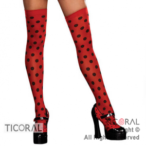 MEDIAS ALTAS A LUNARES HS7279 FONDO ROJO LUNARES NEGROS x 1