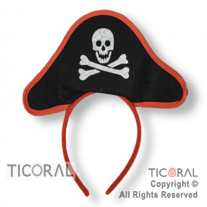 VINCHA CON MINI SOMBRERO DE PIRATA CON BORDE ROJO HS7507 x 1