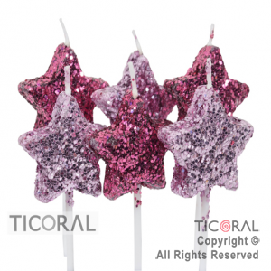 VELA SET ESTRELLAS GIBREDAS FUCSIA Y LILA HS8060 X 6 x 1
