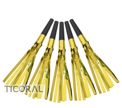 CORNETA CON FLECOS METALIZADOS ORO Y NEGRO HS7800-2 x 12