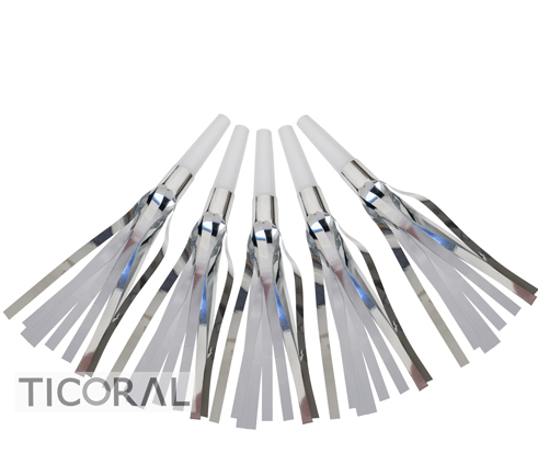CORNETA CON FLECOS METALIZADOS PLATA Y BLANCO HS7800-3 x 12