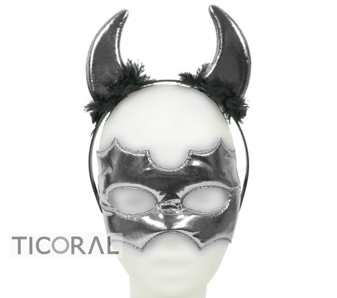 SET DIABLO VINCHA Y ANTIFAZ METALIZADO PLATA HS7842-2 x 1