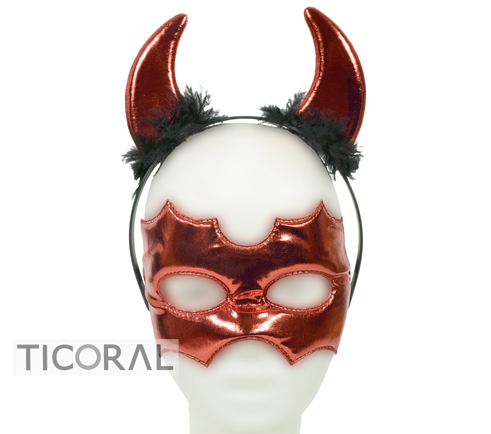 SET DIABLO VINCHA Y ANTIFAZ METALIZADO ROJO HS7842-3 x 1
