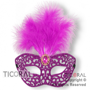MASCARA ANTIFAZ VENECIANA GIBREADA PLUMA Y DIAMANTE FUCSIA HS7898-2 x 1