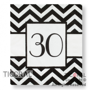 SERVILLETA NUMERO 30 BLANCA Y NEGRA 33X33 HS8029-1 x 20