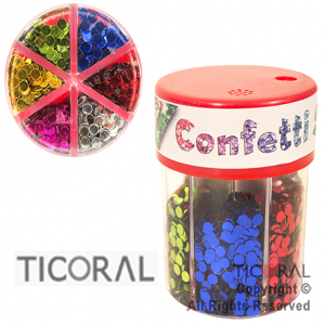 CONFETI CIRCULO 6 COLORES EN FRASCO DOSIFICADOR 60g HS8251-2  x 1
