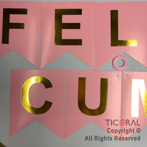 BANDERIN FELIZ CUMPLE LUJO DX ROSA CON STAMPING x 1