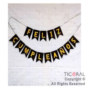BANDERIN FELIZ CUMPLE LUJO DX NEGRO CON STAMPING x 1