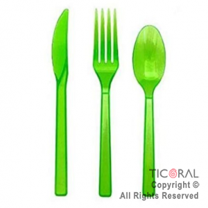 CUBIERTOS DE PLASTICO (TENEDOR CUCHILLO Y CUCHARA) NEON VERDE HS8972-1 X 24
