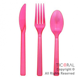CUBIERTOS DE PLASTICO (TENEDOR CUCHILLO Y CUCHARA) NEON FUCSIA HS8972-2 X 24