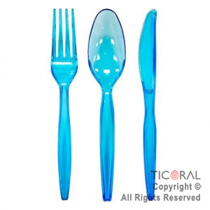 CUBIERTOS DE PLASTICO (TENEDOR CUCHILLO Y CUCHARA) NEON AZUL HS8972-3 X 24