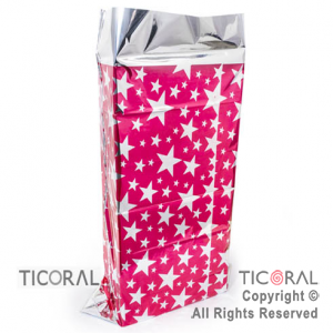BOLSA METALIZADAS 50X70 P/COTILLON FUCSIA CON ESTRELLAS x 10