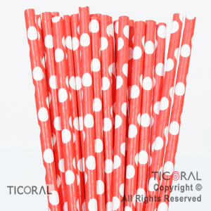 SORBETE DE PAPEL LUNARES BLANCOS FONDO ROJO  X 25