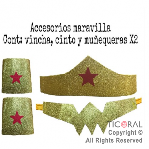 SET MUJER MARAVILLA (VINCHA-CINTO Y 2 MUEQUERAS) x 1