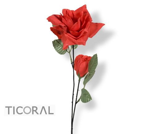 FLOR HS6618-1 ROSA CON PIMPOLLO TELA ROJO x 1