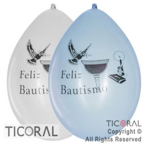 GLOBO 12 STD FELIZ BAUTISMO NENE BLANCO Y CELESTE x 25