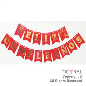 BANDERIN FELIZ CUMPLE COLOR ROJO CON STAMPING x 1
