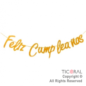 GUIRNALDA FRASE FELIZ CUMPLEAOS METALIZADA ORO LETRA CURSIVA x 1