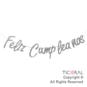 GUIRNALDA FRASE FELIZ CUMPLEAOS METALIZADA PLATA LETRA CURSIVA x 1