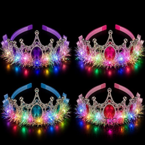 VINCHA CORONA CON LUZ LED COLORES SURTIDOS x 12 UNIDADES