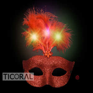 ANTIFAZ VENECIANO LUMINOSO CON GIBRE Y PLUMA ROJO HS7920-3 X 1