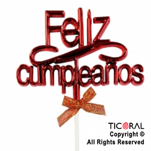 CAKE TOPPER FELIZ CUMPLEAÑOS ROJO CON PINCHE X 1