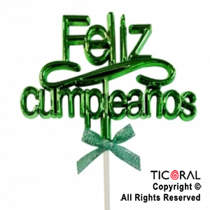 CAKE TOPPER FELIZ CUMPLEAOS COLOR VERDE CON PINCHE X 1