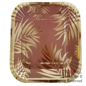 PLATO POLIPAPEL HOJAS ROSA GOLD CON STAMPING X 8