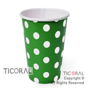 VASO POLIPAPEL LUNARES BLANCOS FONDO VERDE 240CC X8 UNIDADES