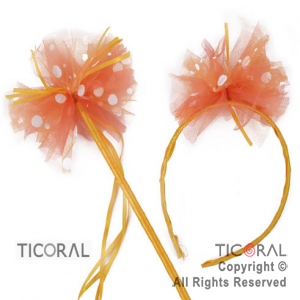 SET VINCHA Y VARITA NARANJA MO�O CON TUL A LUNARES HS6272-4 x 1