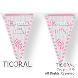 BANDERIN PLASTICO ES UN NI�A ROSA Y BLANCO 3 MTS HS7407-2 x 1