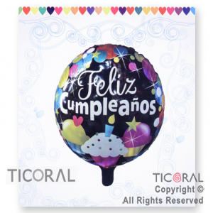 GLOBO MYLAR REDONDO 18 FELIZ CUMPLEA�OS ENVASADO HS8137 X 1 X ( 5 )