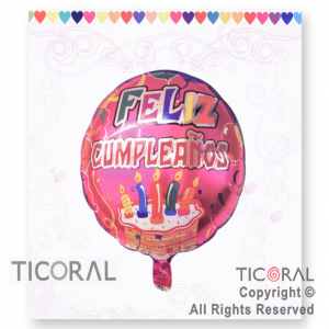 GLOBO MYLAR REDONDO 18 FELIZ CUMPLEA�OS ENVASADO HS8140 X 1 X ( 5 )