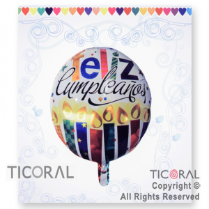 GLOBO MYLAR REDONDO 18 FELIZ CUMPLEA�OS ENVASADO HS8141 X 1 X ( 5 )