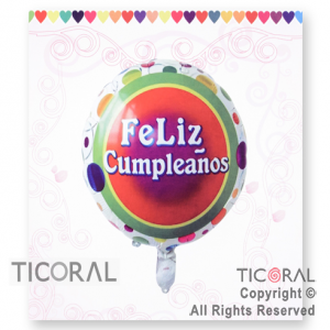 GLOBO MYLAR REDONDO 18 FELIZ CUMPLEA�OS ENVASADO HS814 X 12 X ( 5 )