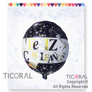 GLOBO MYLAR REDONDO 18 FELIZ CUMPLEA�OS ENVASADO HS8143 X 1 X ( 5 )