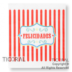 SERVILLETA  FELICIDADES RAYAS ROJAS Y BLANCAS 33X33 HS8016-7 x 20