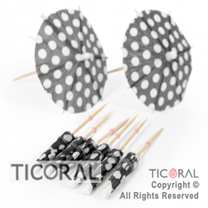 PINCHE SOMBRILLA COCKTAIL PARAGUITA NEGRO LUNARES BLANCOS HS7672-7 (PACK X 24)