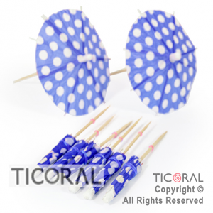 PINCHE SOMBRILLA COCKTAIL PARAGUITA AZUL LUNARES BLANCOS HS7672-3 (PACK X 24)