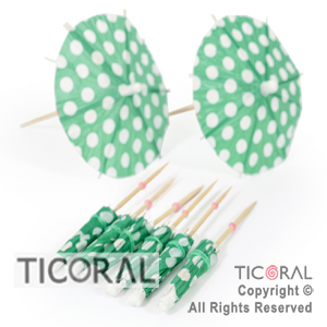 PINCHE SOMBRILLA COCKTAIL PARAGUITA VERDE LUNARES BLANCOS HS7672-2 (PACK X 24)