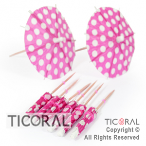 PINCHE SOMBRILLA COCKTAIL PARAGUITA FUCSIA LUNARES BLANCOS HS7672-4 (PACK X 24)