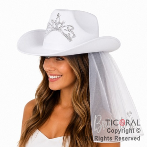 SOMBRERO COWBOY BRIDE TO BE CORONA CON VELO BLANCO