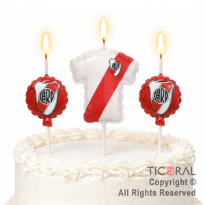 VELA SET CAMISETA Y GLOBOS DE RIVER PLATE X 3 PIEZAS