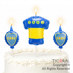 VELA SET CAMISETA Y GLOBOS DE BOCA JUNIORS X 3 PIEZAS