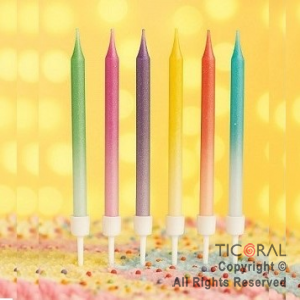 VELA DEGRADE MULTICOLOR CON PORTAVELA x 6 UNIDADES