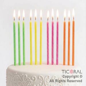 VELAS GLITTER FLUO 12 CM COLORES SURTIDOS 12 UNIDADES (U2507-147)