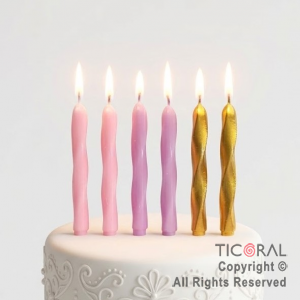 VELAS MIX COLORS 10 CM ROSA LILA Y ORO X 6 UNIDADES (U2507-153)
