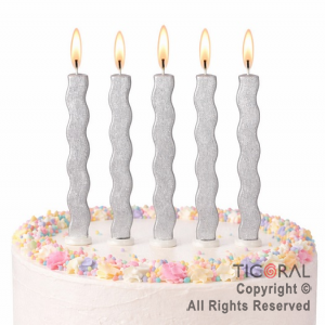 VELAS METALIZADAS ONDAS 10 CM PLATA X 6 UNIDADES (U2507-154)